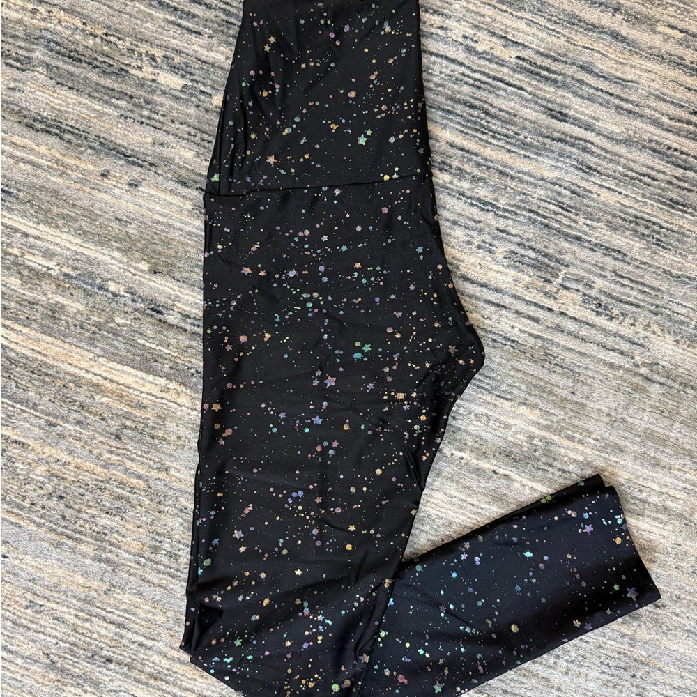 Emily Hsu Designs Black Leggings with Multicolor Star & Splatter Print